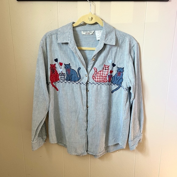 Victoria James blue stripe cat top - Picture 2 of 3